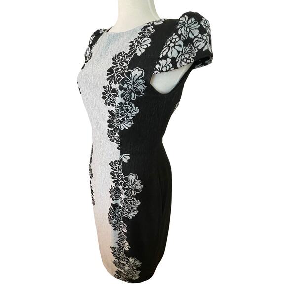 Betsey Johnson Black Gray Floral Jacquard Bodycon Pencil Dress Size 8 - Picture 4 of 12